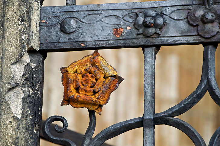 brown and black floral metal gate