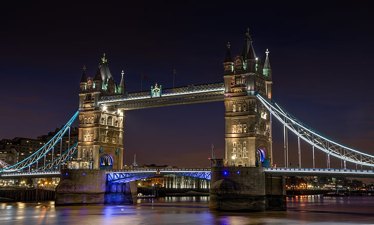 bridge, night, city, london, river, thames