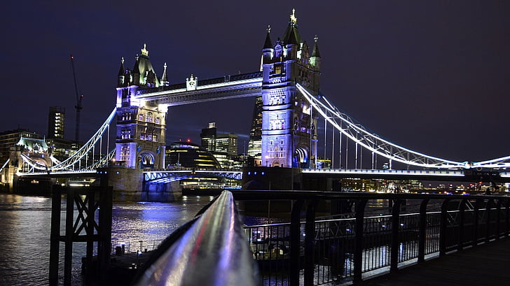 photo of lighted tower bridge during night time