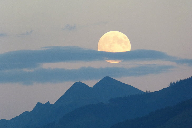 mountain range under the moon