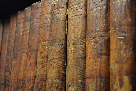 close up photography of brown hardbound books