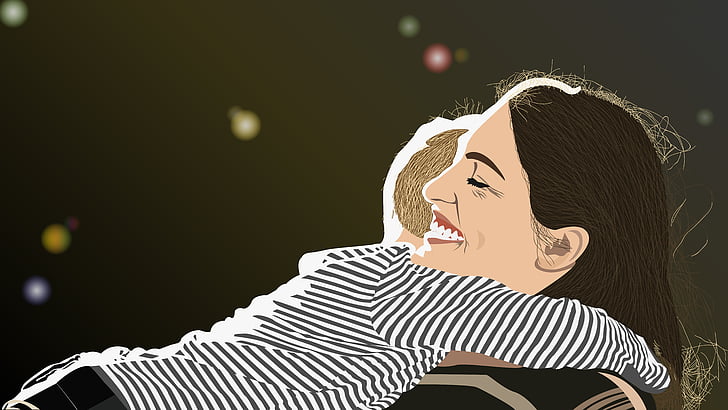 child hugging woman illustration