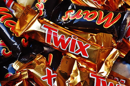 close-up photo of Twix chocolate pack lot