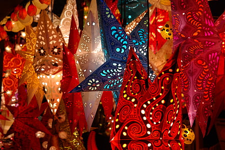 assorted-color paper lanterns