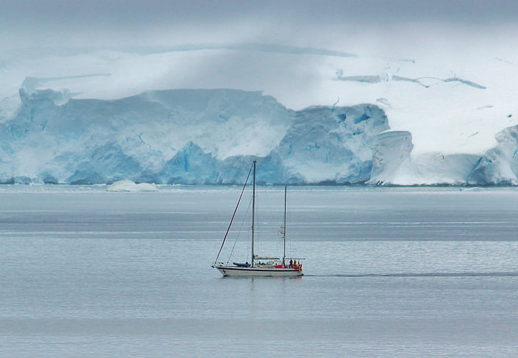 white boat on water near ice glacier landscape photography