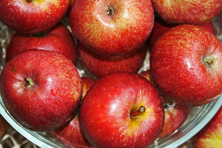 red apples in gray bowl