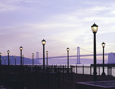 street light on dock near Golden Gate Bridge