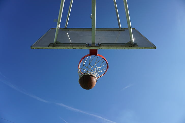 worm's eye view of basketball hoop during daytime