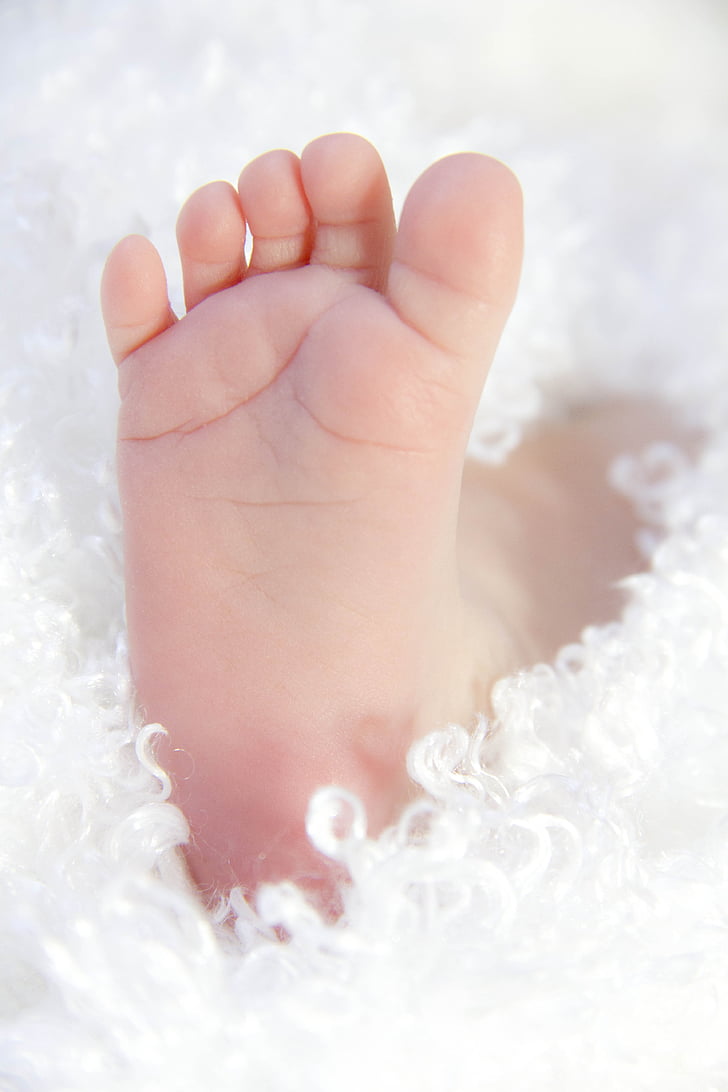 baby's foot in shallow focus photography