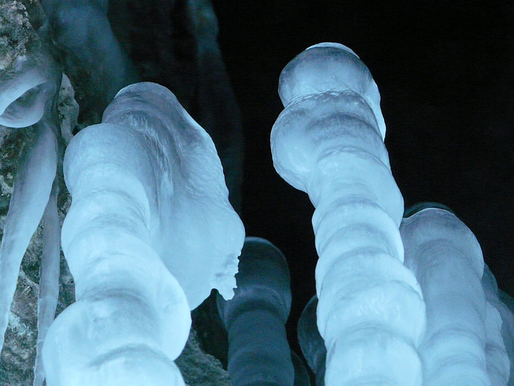 ice cave, icicle, stalagmites, ice formations, cave, cold