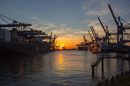 shipyard during sunset