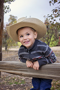 boy wearing brown cowboy hat