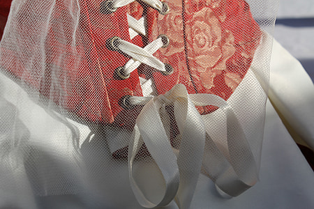 white and red textile