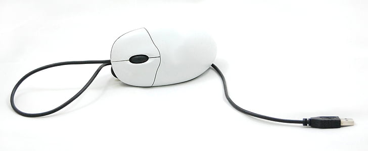 black and white corded computer mouse