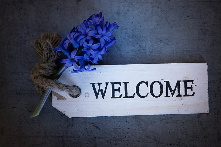 white Welcome signage decor