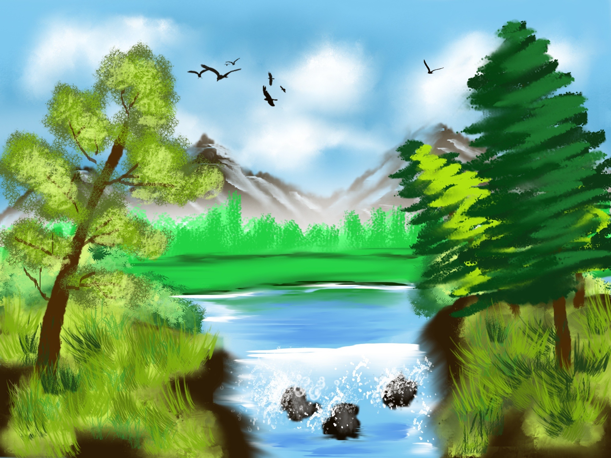 How To Draw A River Scenery Very Easy |Drawing River Scenery Step By Step -  YouTube