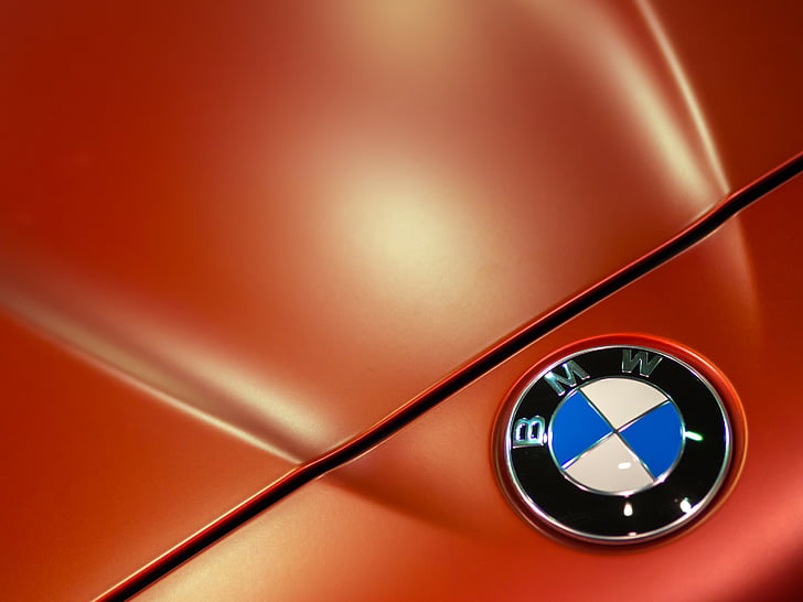 close-up of BMW car emblem