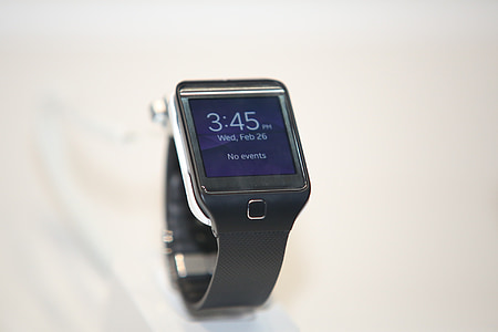 silver-colored smartwatch at 3:45 PM display