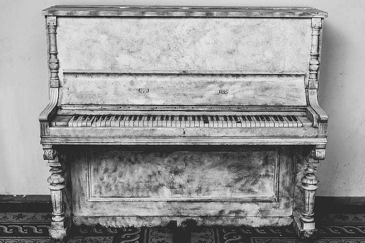 gray upright piano