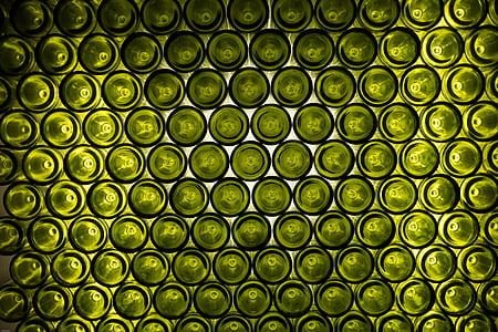 green glass bottle stack