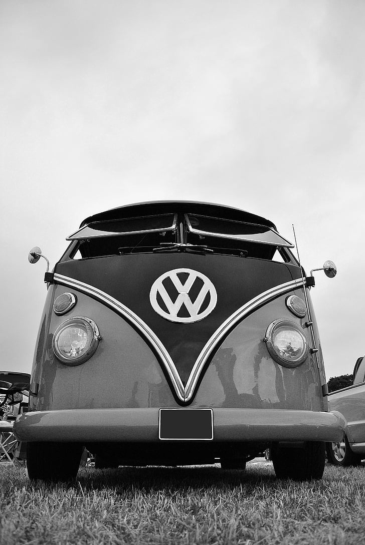 grayscale photography of Volkswagen bus