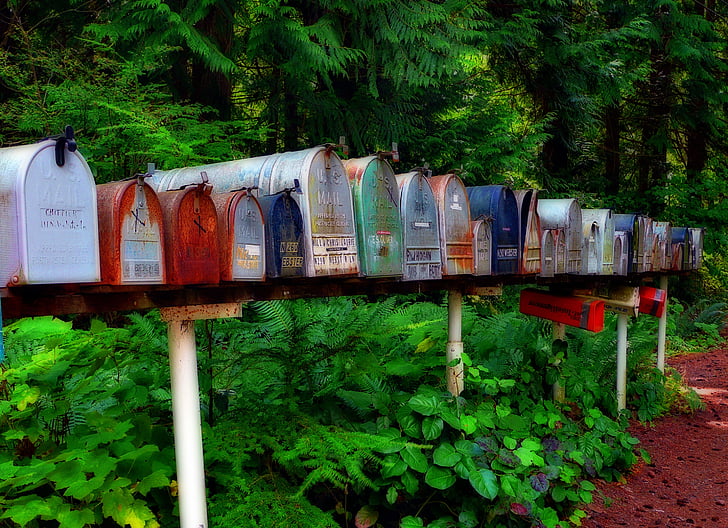 assorted-color mail boxes