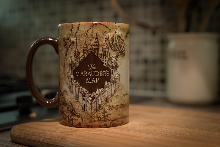 The Marauder's Map printed mug on table