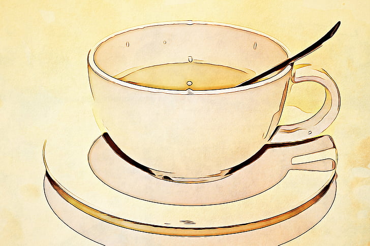 teacup with saucer and teaspoon illustration