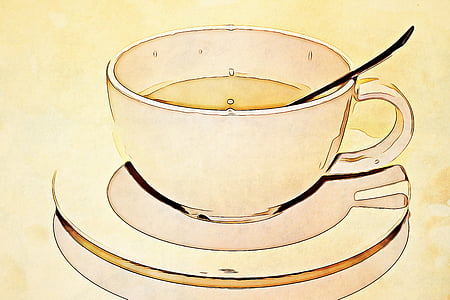 teacup with saucer and teaspoon illustration