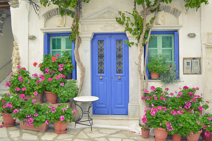 closed blue side-by-side door