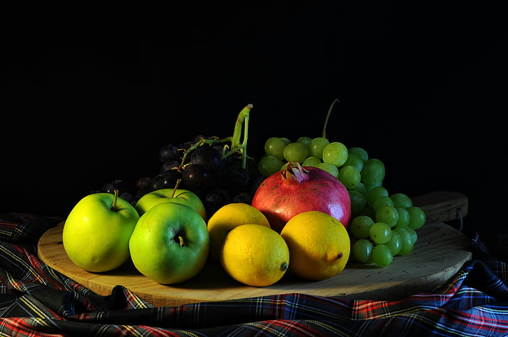 green apples, lemons and grapes fruits