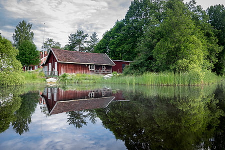 cabin house near a body of water