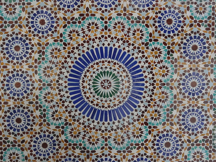 blue, white, and brown floral artwork
