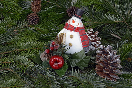 snowman bauble and pinecones