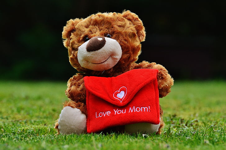 brown bear with red mail plush toy