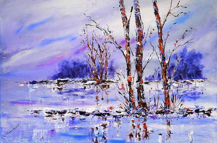 brown bare trees painting
