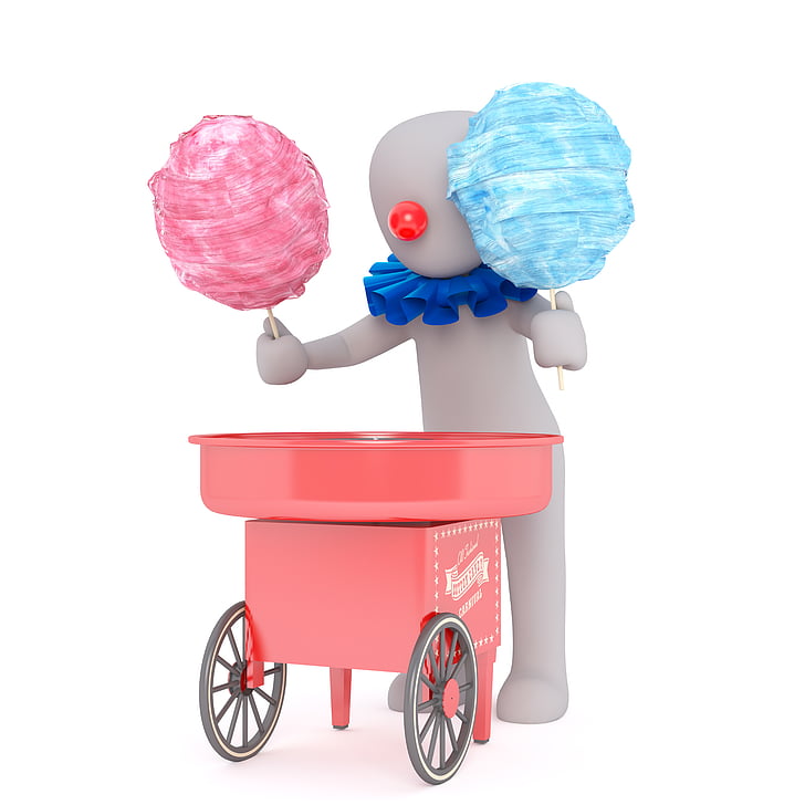 clown holding cotton candies illustration