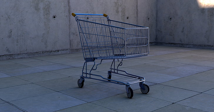 gray shopping cart on gray tile floor