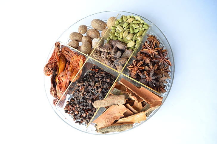 assorted spices on glass plate