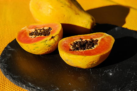 papaya, fruit, cut in half, cut, vitamins, eat