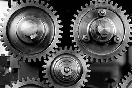 grayscale photo of gears
