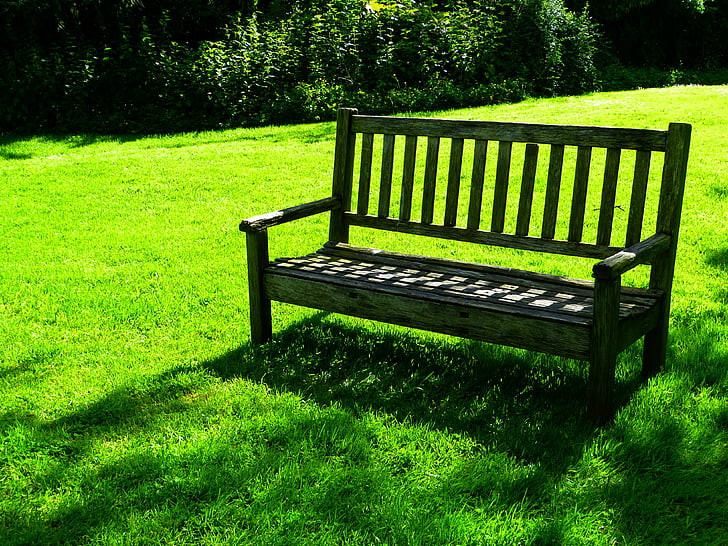 gray wooden bench on grass field