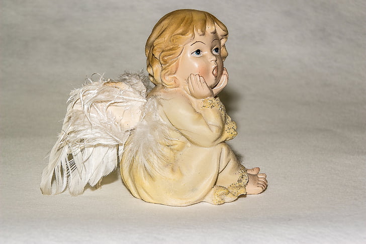 angel put her hand on chin figurine