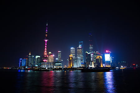 large body of water across Oriental Pearl Tower, Shanghai China at night