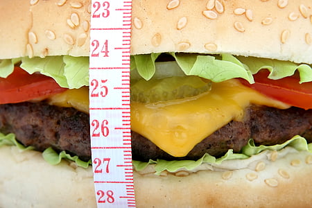 hamburger sandwich and tape measure