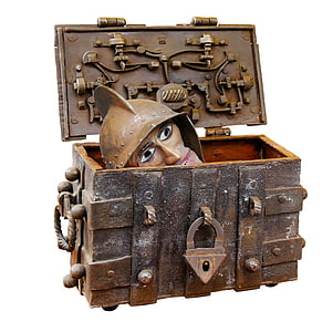 brown and black steel treasure chest toy