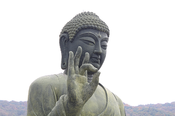 Buddha statue under gray sky