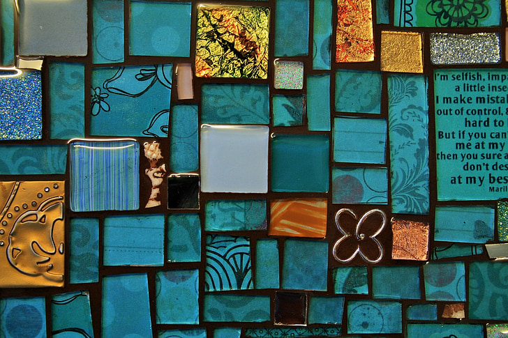 tray, mosaic, tiles, blue, handwork, art