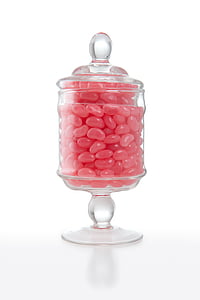 pink beans on clear glass jar with lid