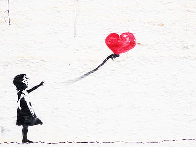 holding holding heart-shaped red balloon painting